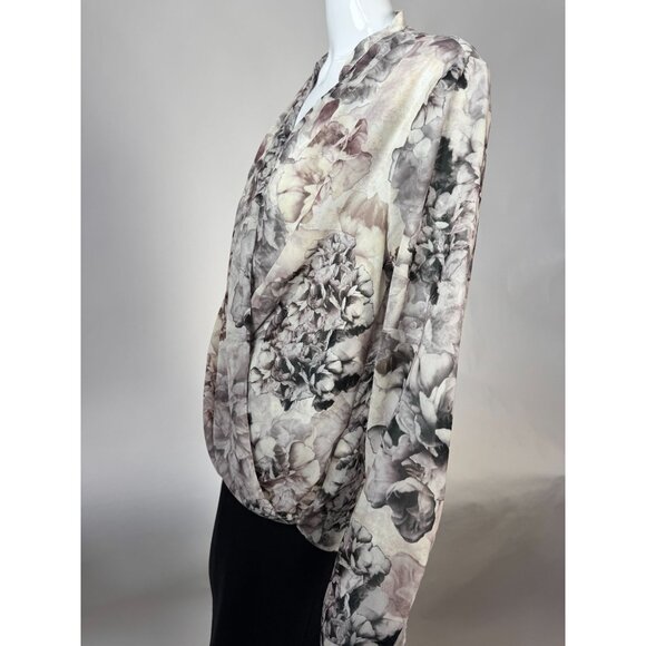 H&M Floral Blouse Wrap Style Draped Front Long Sleeve Polyester Womens L - Picture 2 of 16